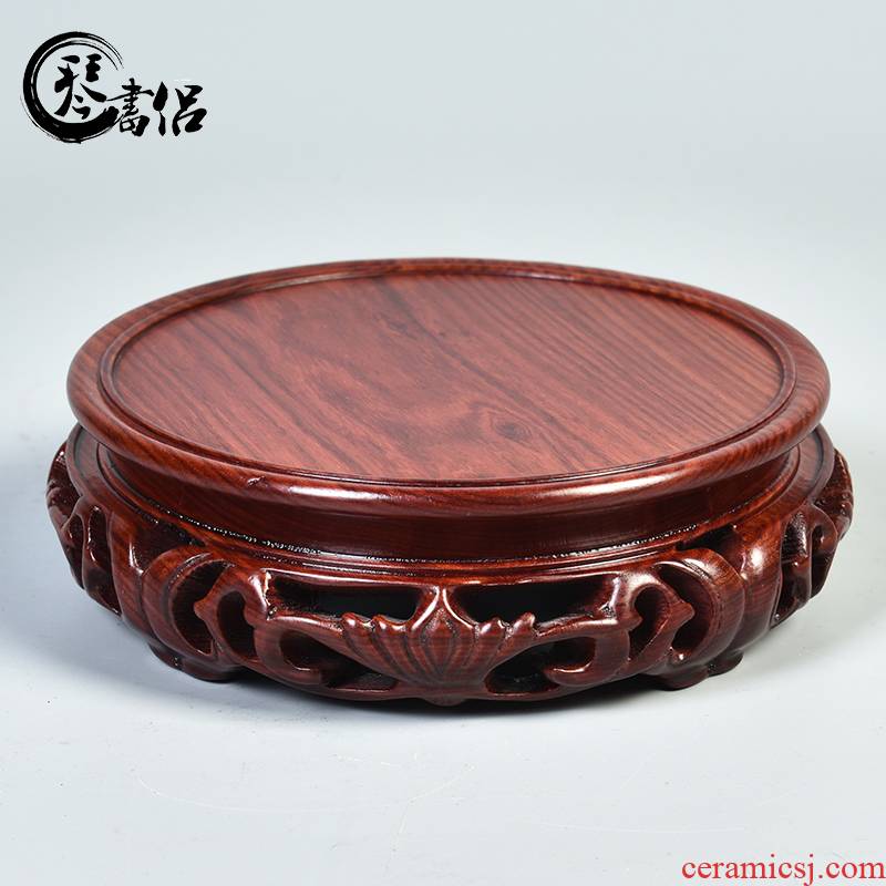 By pianology picking red wingceltis woodcarving circular base of Buddha furnishing articles crafts vase flowerpot stone base solid wood