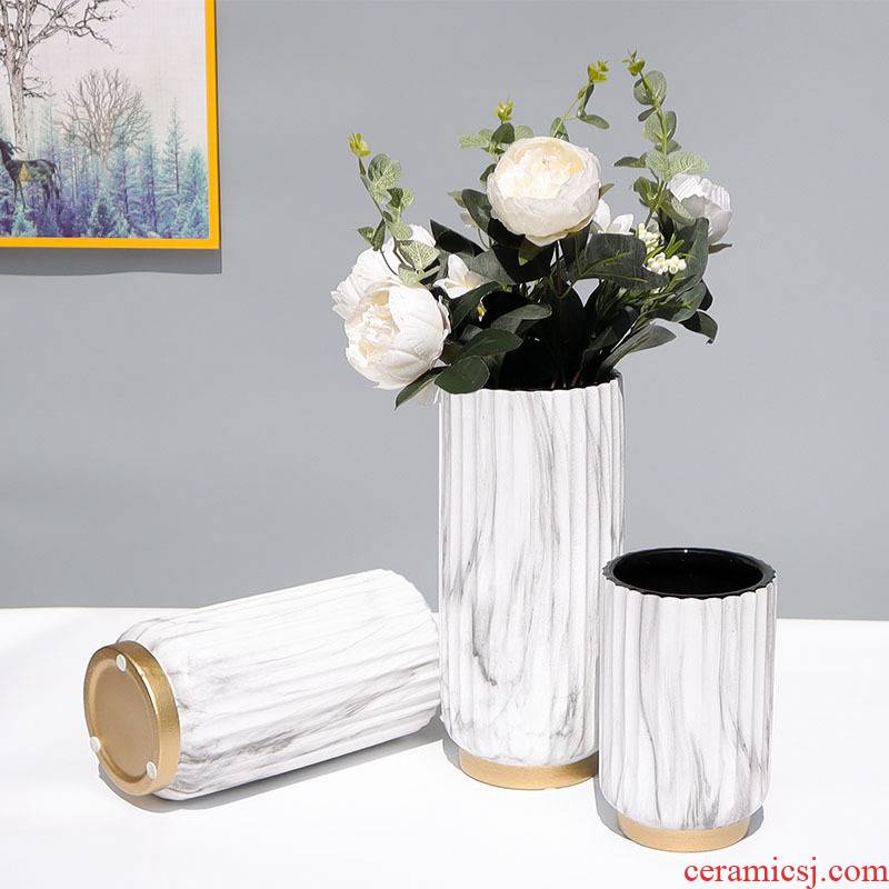 Modern Nordic light marble key-2 luxury ceramic vase furnishing articles sitting room TV cabinet table arranging flowers home decoration