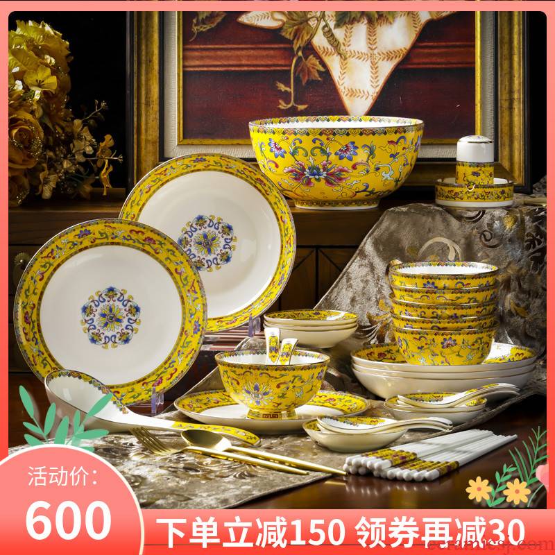 Jingdezhen colored enamel bowl dish dish quality up phnom penh ipads porcelain tableware suit Chinese style household dish dish spoon combination