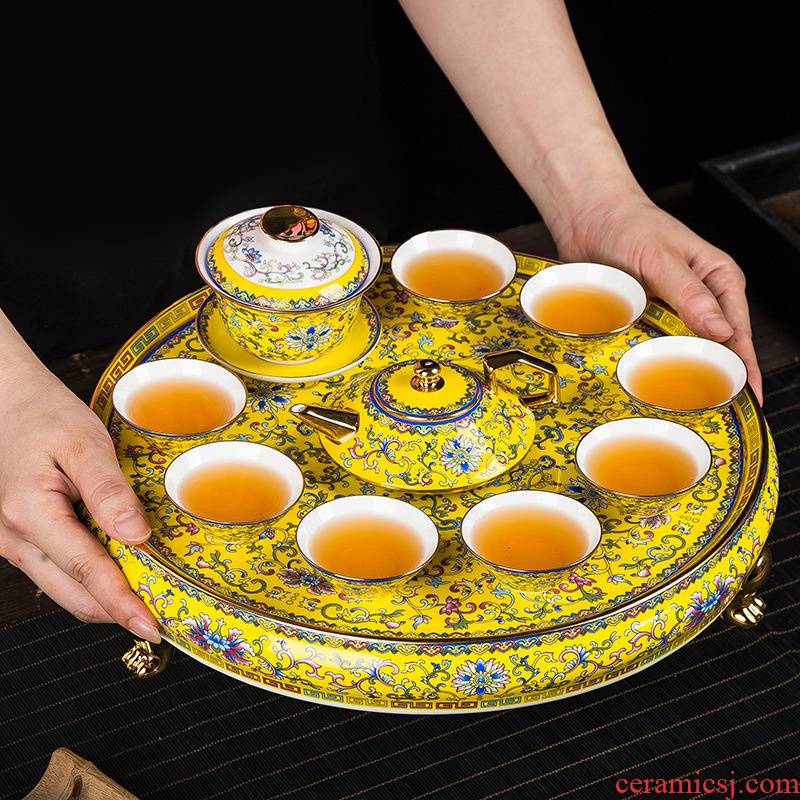 Jingdezhen colored enamel kung fu tea set tea service manual up phnom penh high - grade tea cup tea tray was gift set