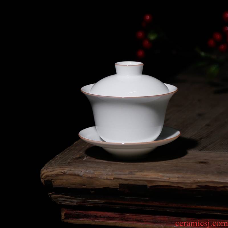 Sweet white jade qiao mu PMZ dehua porcelain ceramic kung fu tea tea tureen lid only three tureen finger size