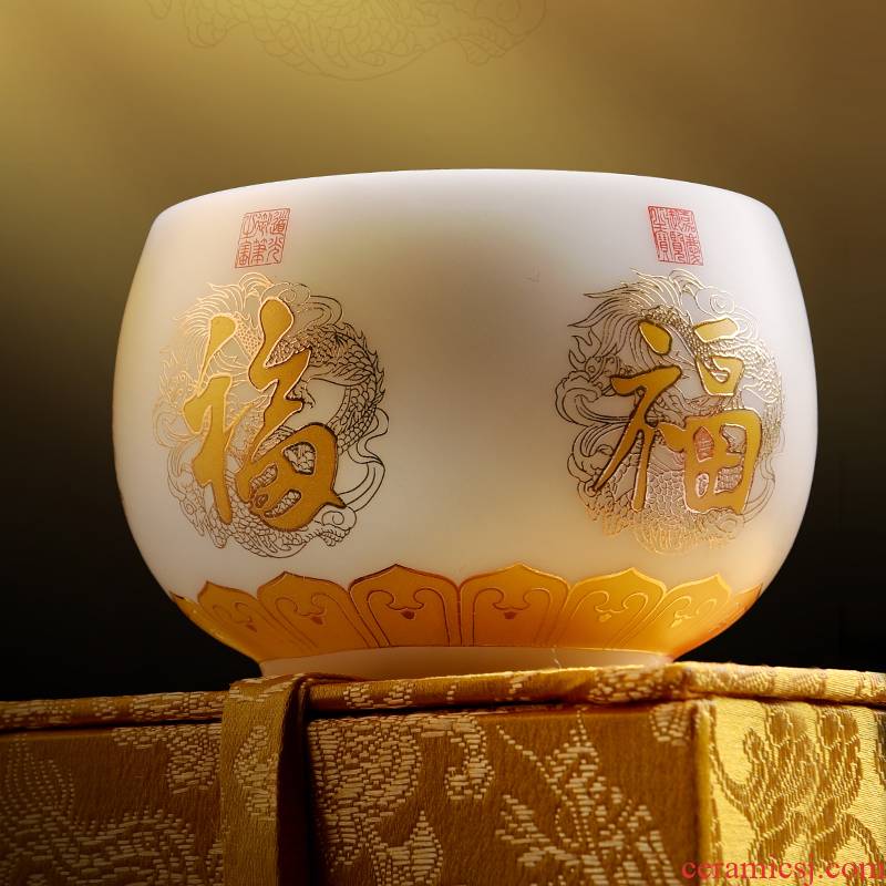 Artisan fairy king wufu cup of dehua white porcelain suet jade cup masters cup individuals dedicated men high - grade tea