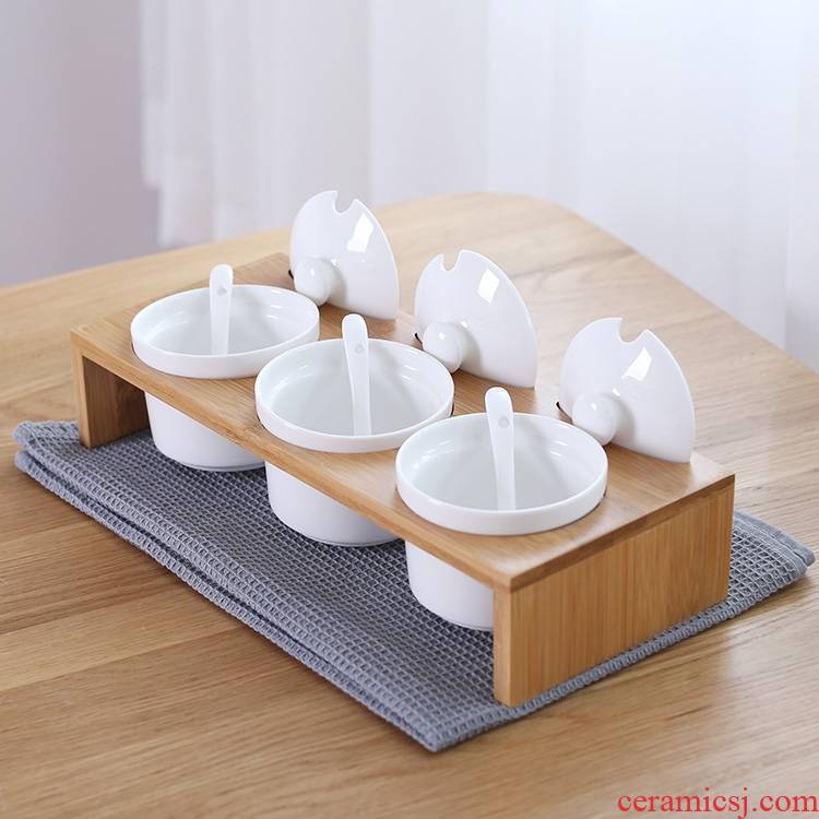 Qiao mu Japanese pure white ipads porcelain bracket with seasoning spice bottles suit the sugar pot salt shaker creative kitchen supplies