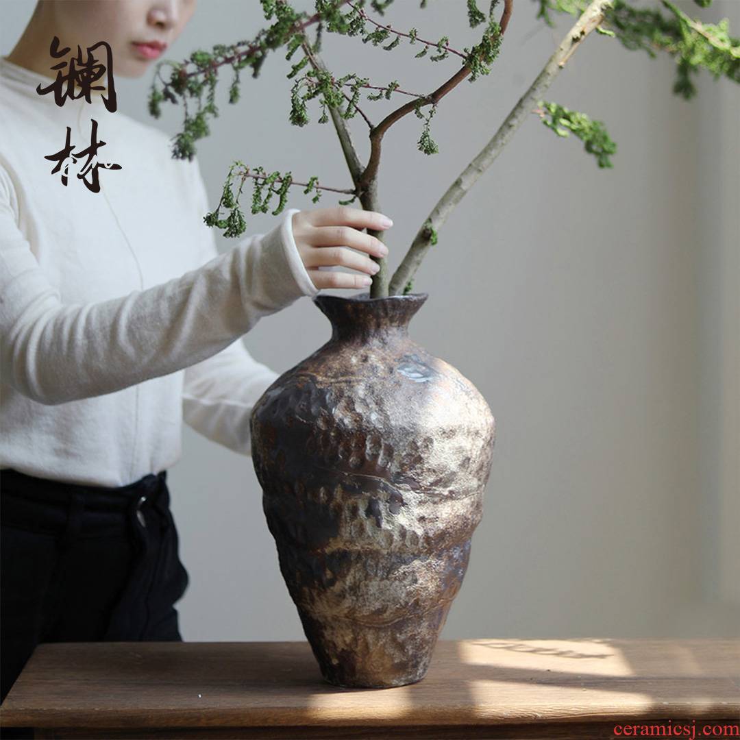 Ceramic coarse pottery vase ancient zen POTS wabi-sabi wind restoring ancient ways furnishing articles manually b&b hotel flower arranging, lanthanum Lin