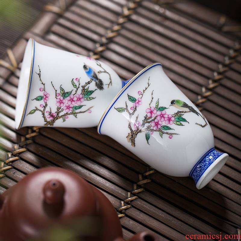 The Owl up jingdezhen tea set ceramic manual hand - made colored enamel painting of flowers and sniff masters cup sample tea cup kunfu tea
