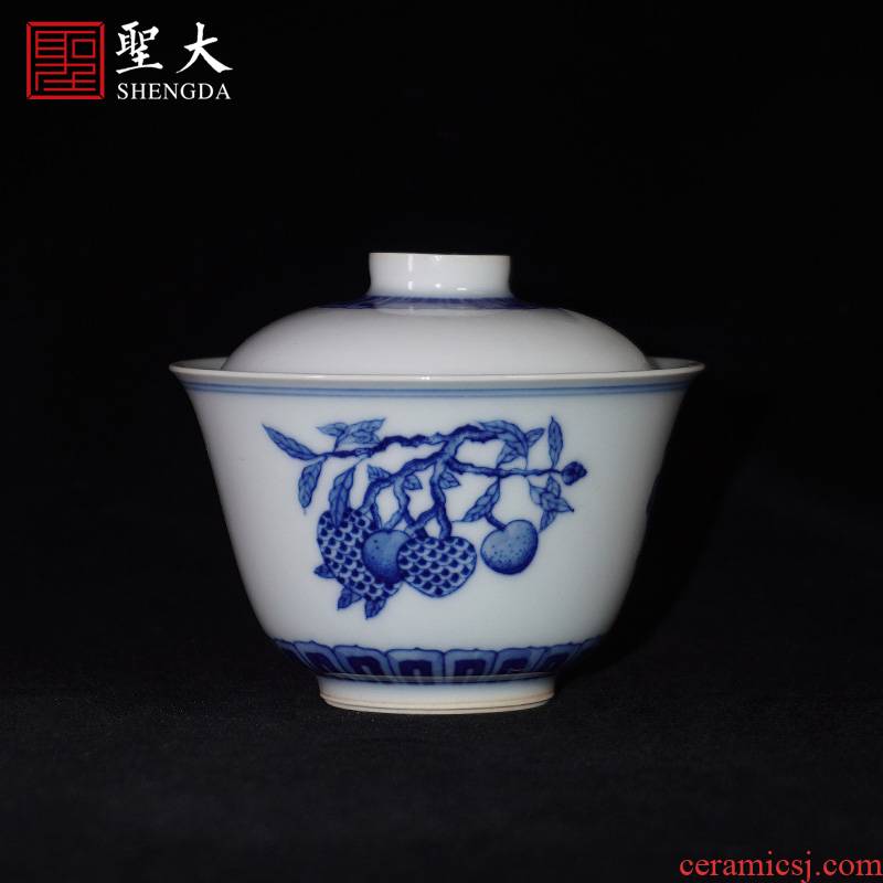 Santa jingdezhen blue and white tureen pure manual hand - made ceramic sanduo grain tea cups kung fu tea cups sample tea cup