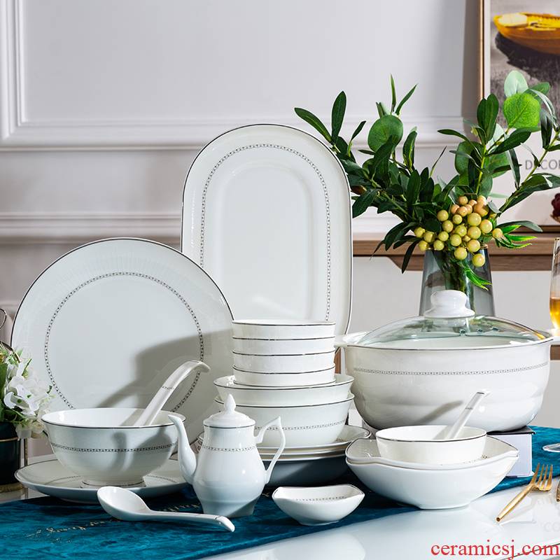 Dishes suit household jingdezhen porcelain ipads China Dishes combination wind contracted Europe type white ceramic tableware suit