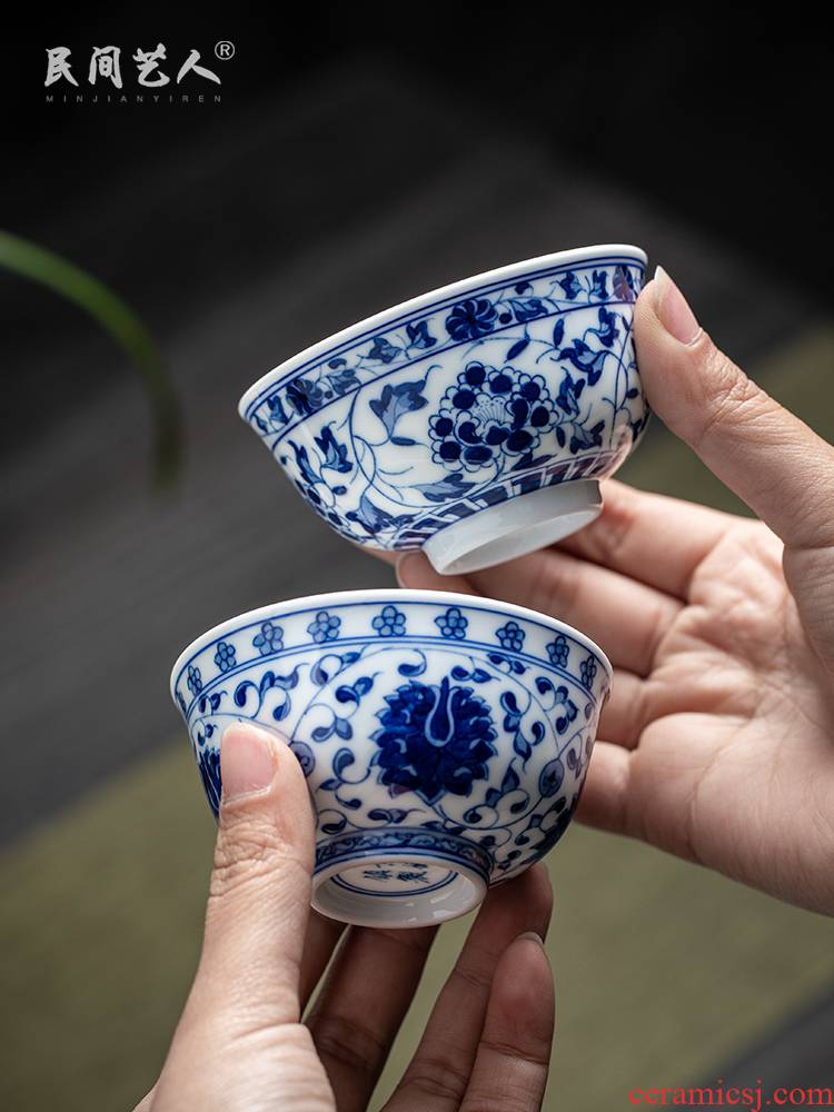 Jingdezhen hand - made master cup single cup large bowl of blue and white porcelain drinking kombucha tea ceramic cups individual sample tea cup