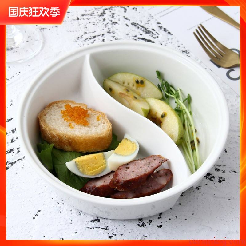 Tai chi plate tableware circular creative ceramic bowl of soup bowl of household double rainbow such as bowl of fruit salad bowl mandarin duck too