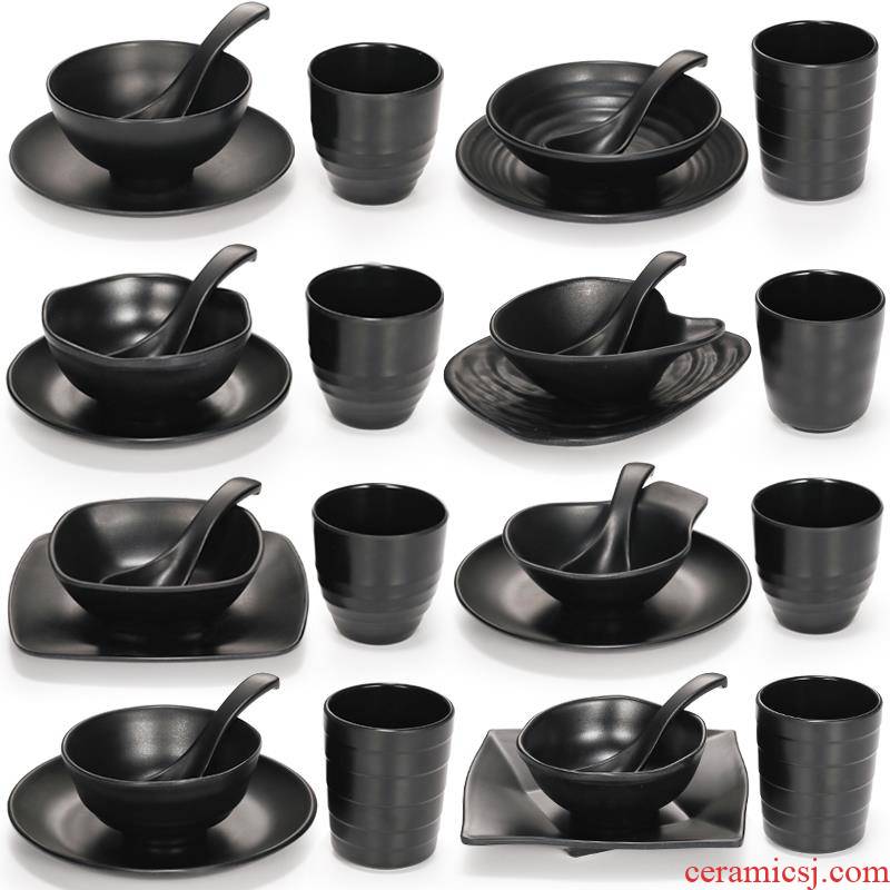 A5 melamine plastic table 4 is frosted hotpot imitation porcelain tableware Japanese restaurant dishes, black suit.