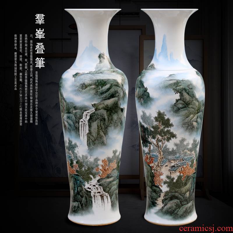 Jingdezhen pastel hand - made peaks overlapping pen landscape painting large sitting room of large vase furnishing articles opening gifts