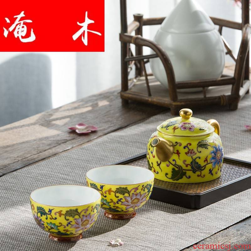 Flooded MuHuang passion in jingdezhen porcelain manually set the teapot Jin Gongfu teapot tea hand - made master individual cup