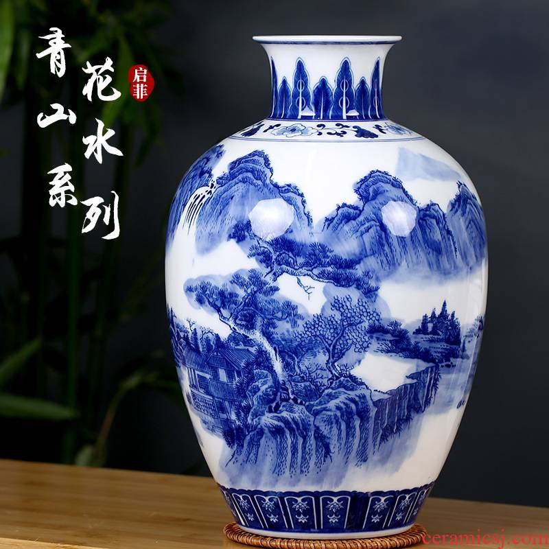 Jingdezhen blue and white porcelain masters make mesa of landscape painting flower arrangement sitting room rich ancient frame ceramic vase household furnishing articles