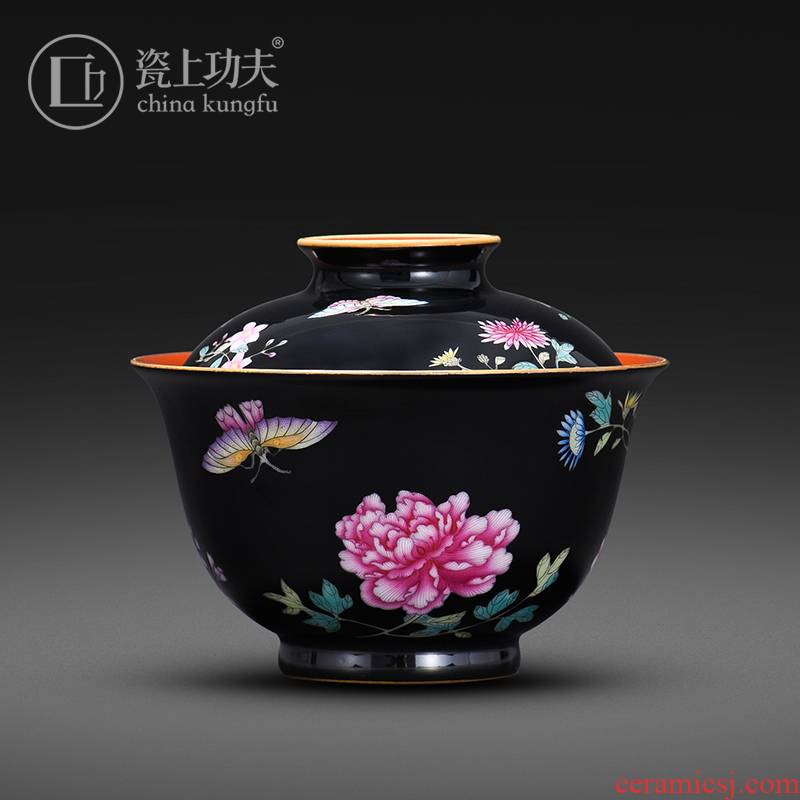 Manual hand - made colored enamel porcelain on kung fu flowers kung fu tea set to make tea tureen jingdezhen ceramic bowl