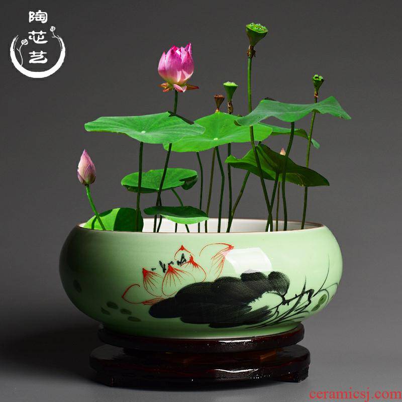 Refers to flower pot hydroponic household ceramics creative copper grass move large water raise water lilies round his Chinese wind