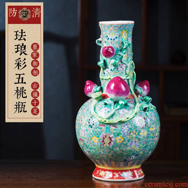 Jingdezhen ceramic vase restoring ancient ways furnishing articles of Chinese style hand draw five peach offered rich ancient frame decoration life of home sitting room tea table