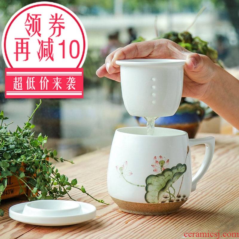 Qiao mu CTQ jingdezhen hand - made ceramic keller cups gifts custom office cup mark cup with cover of filtered water