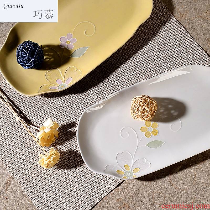 Qiam longed for home opportunely Japanese - style tableware ceramics rectangular flat dish dish dish creative fish dish plates expression