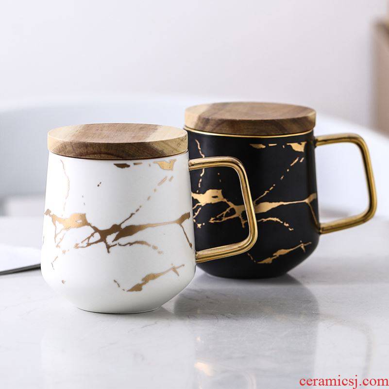 Marble coffee cup household glass ceramic cups male office female students mark cup with cover