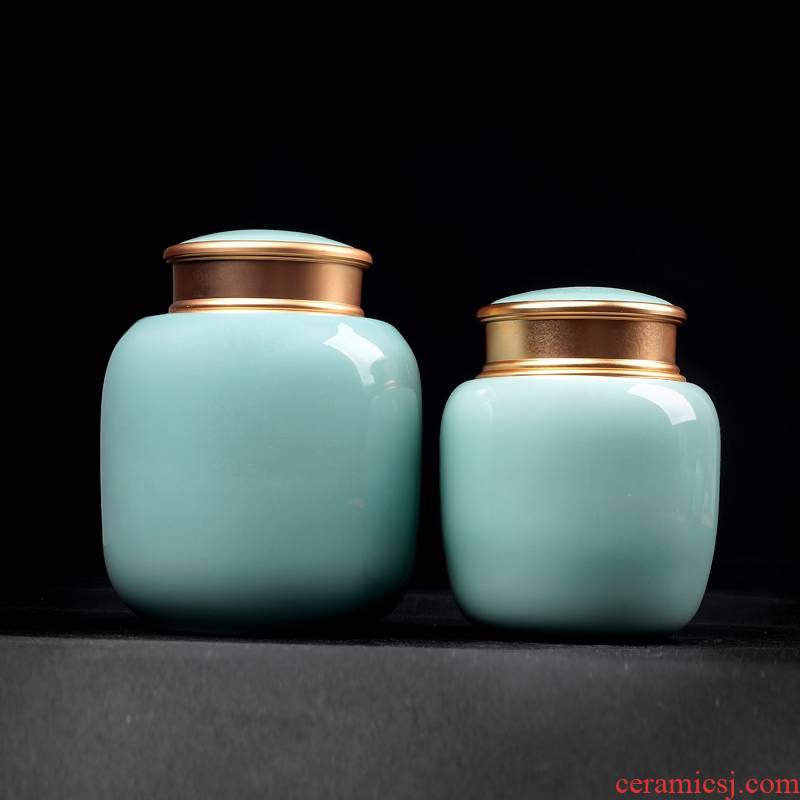 Qiao mu QYX tea pu 'er tea as cans ceramic metal portable household longquan celadon seal tin can large tea
