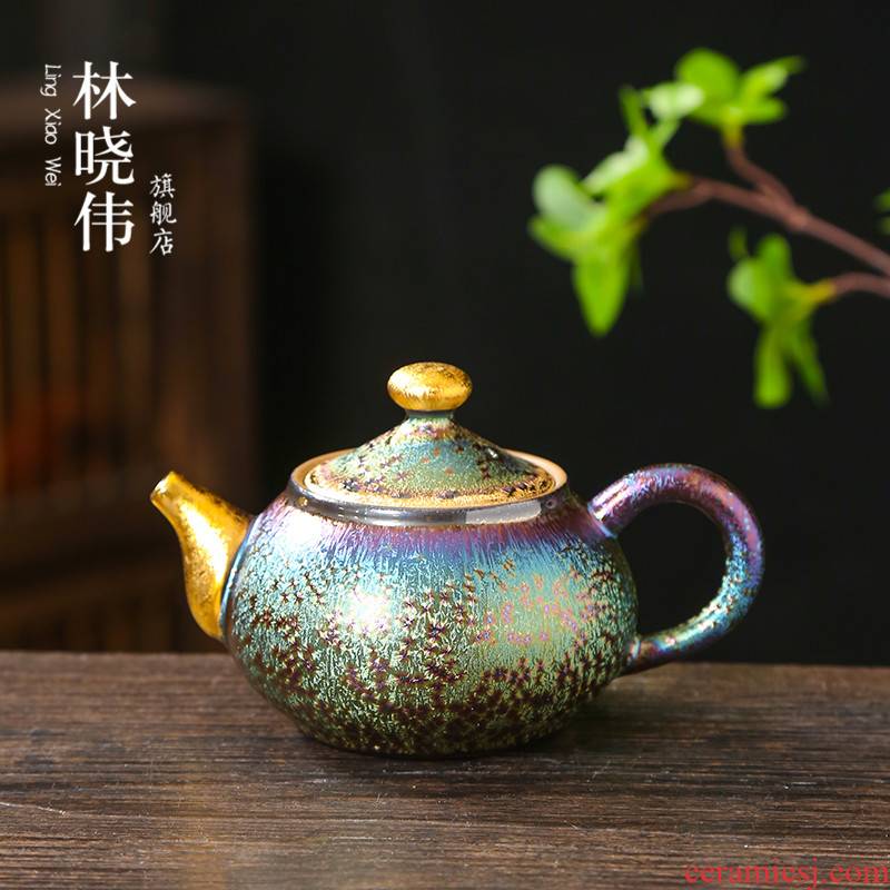 Red glaze up ceramic gold light built key-2 luxury high - end discus the teapot lamp that kung fu tea set single pot of filtering the teapot