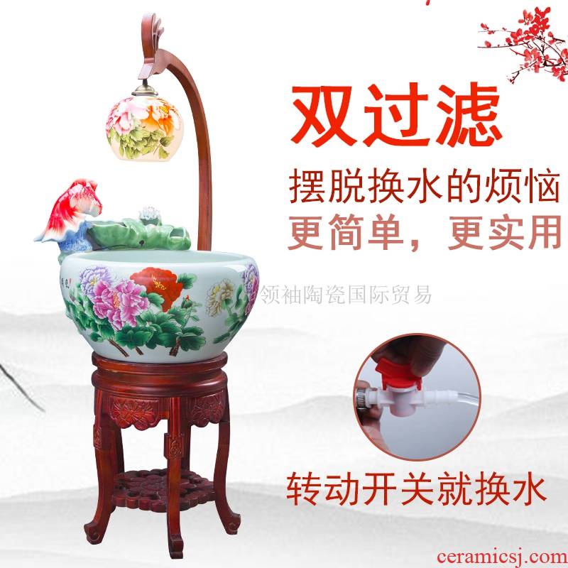 Household jingdezhen ceramic goldfish bowl loop filter - oxygen atomization goldfish bowl sitting room gift porcelain