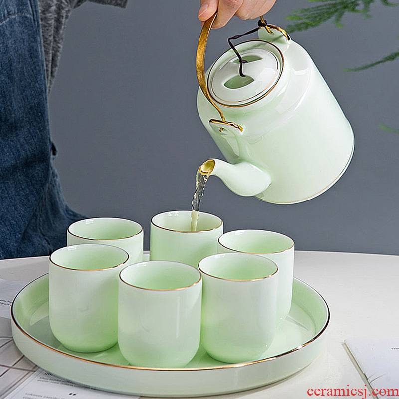 Jingdezhen ceramic kung fu tea set home sitting room a big pot of six cups of girder pot of tea tea tray teapot