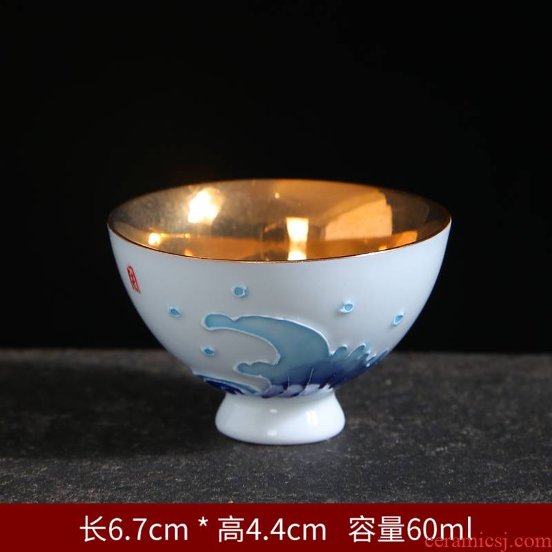 Gold hand made blue and white porcelain ceramic cups kung fu master single cup cup sample tea cup tea sets tea bowl cups