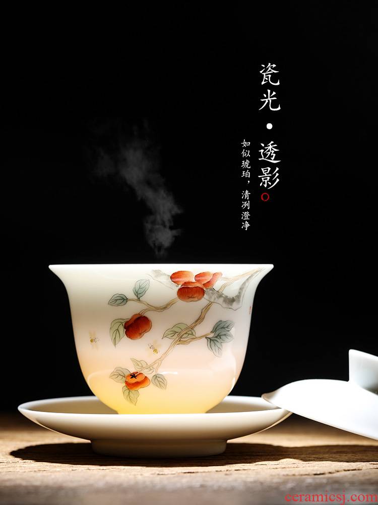 Jingdezhen only three tureen tea tea large male pure manual white porcelain bowl not hot hand - made kung fu tea set