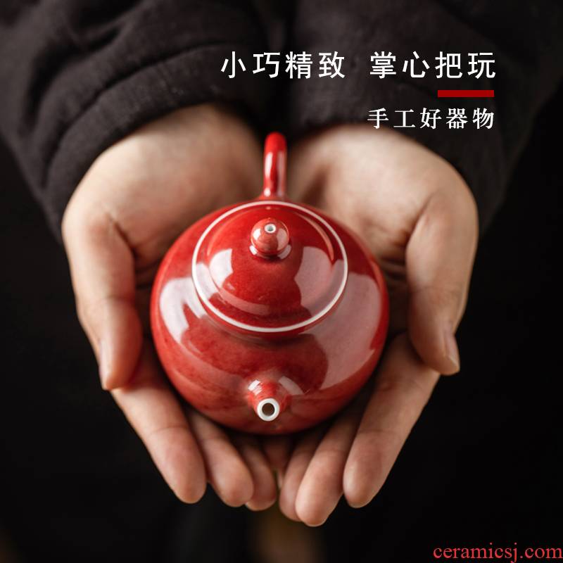 Ji red ceramic teapot single pot of jingdezhen kung fu tea set small Chinese style ball hole filter heat - resisting teapot by hand