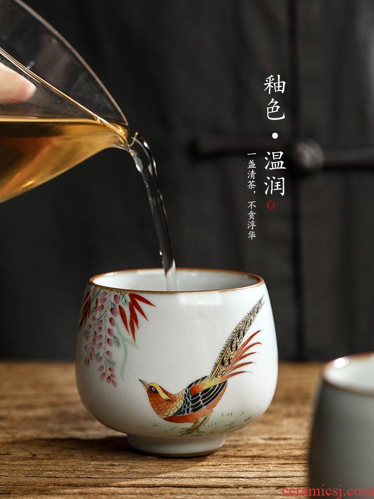 Pure manual your up with jingdezhen ceramic tea set master cup single cup sample tea cup only kung fu teacups hand - made flowers and birds