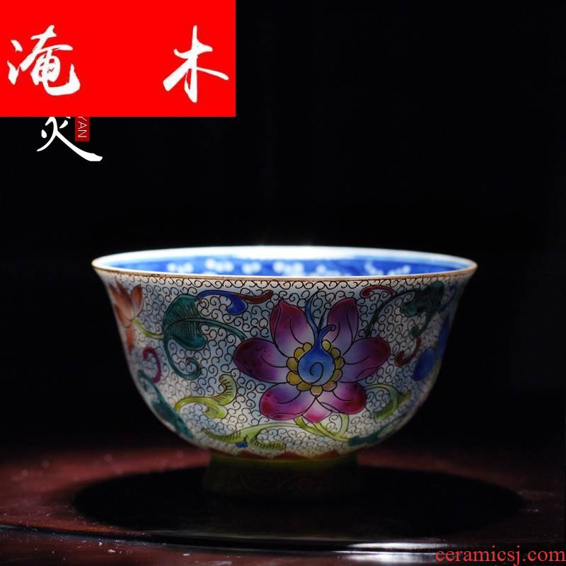 Flooded pure hand - made wooden jingdezhen ceramics powder enamel wire inlay enamel see kung fu tea cups fragrance - smelling cup masters cup