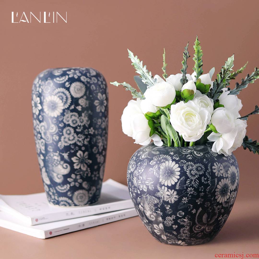 Chinese vase flower arranging blue - and - white ceramics creative zen mesa of dried flowers, flower implement contracted sitting room decorate restoring ancient ways furnishing articles