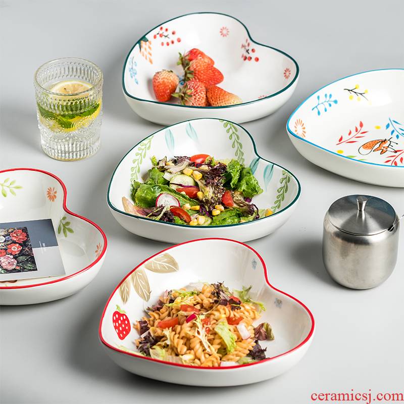 Love creative dish dish dish household Nordic network red fruit dessert plate new salad bowl ceramic tableware
