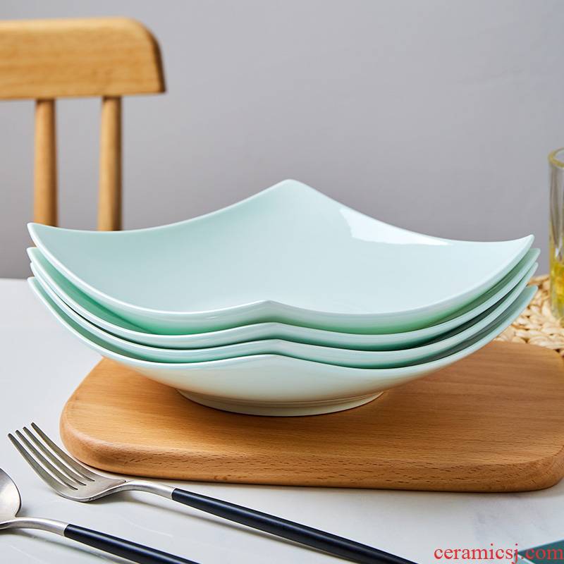 Green glaze ipads porcelain square plate of household ceramic deep dish can microwave food dish creative light key-2 luxury web celebrity salad plate plate