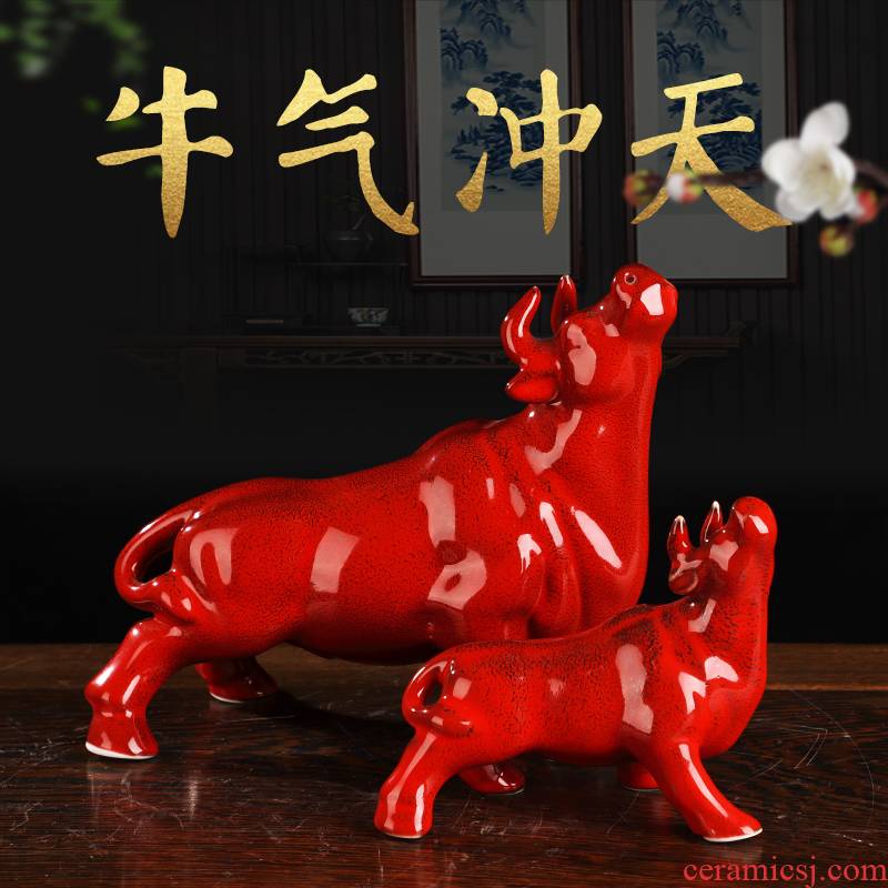 Luck ceramic large red bull furnishing articles like the rainbow cattle sitting room adornment handicraft igniting the year of the ox opening gifts