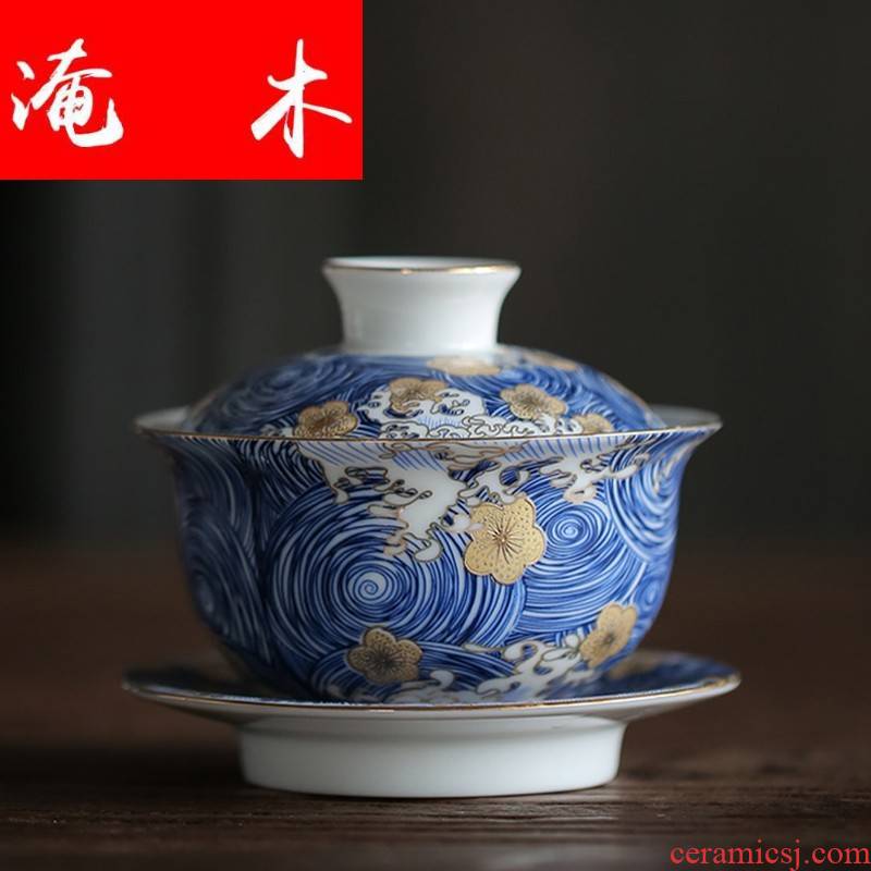 Submerged wood jingdezhen only three tureen tureen large cups of blue and white porcelain enamel ceramic bowl kung fu tea set