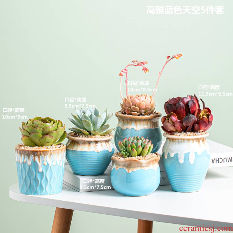 Sitting room more meat ceramic breathable flowerpot landscape combination suit girl heart balcony potted indoor green, the plants
