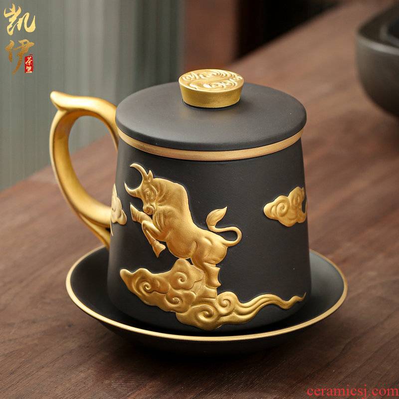 Purple sand cup creative emboss cattle turned things around day office cup gold cup personal household glass tank three cups