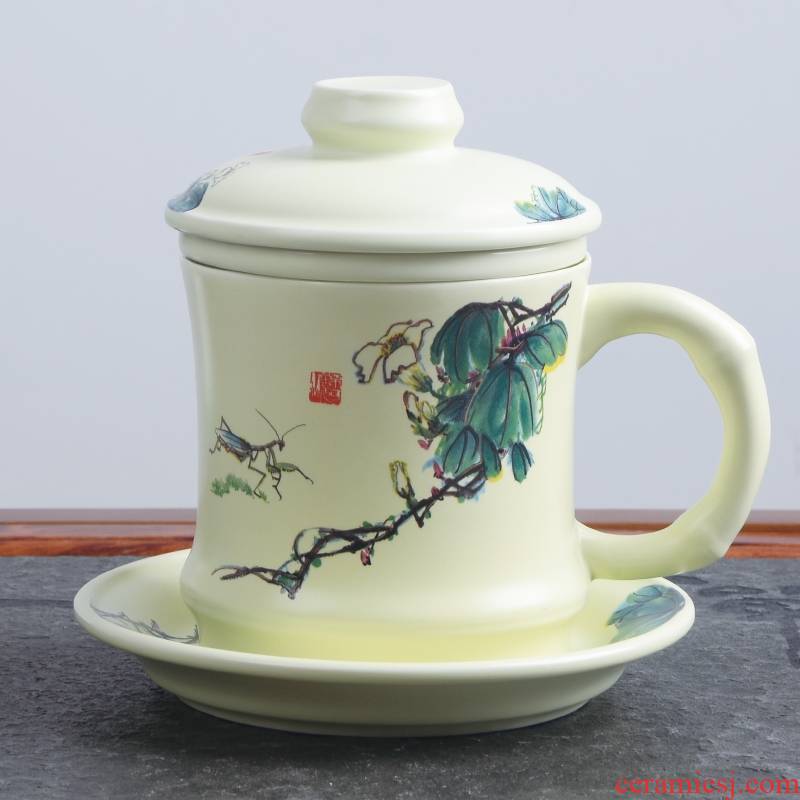 Qiao mu ceramic cups with cover filter tea cup personal office mugs gift porcelain cups and saucers tray