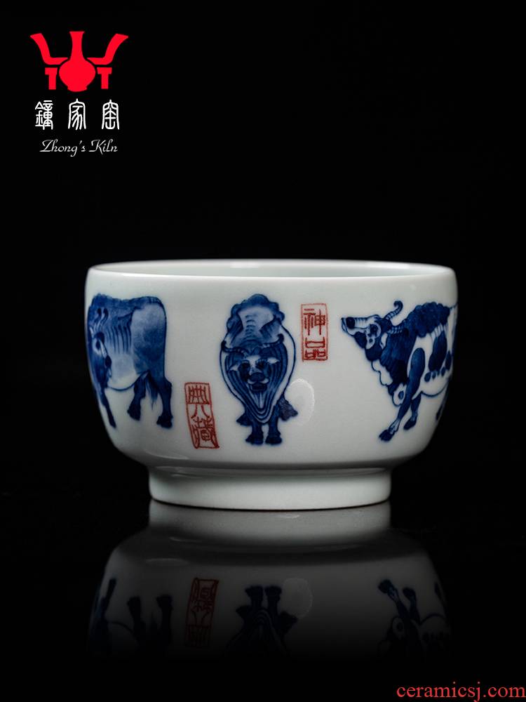 Clock kung fu tea house up with jingdezhen porcelain maintain full checking ceramic cups single cup five NiuTu sample tea cup