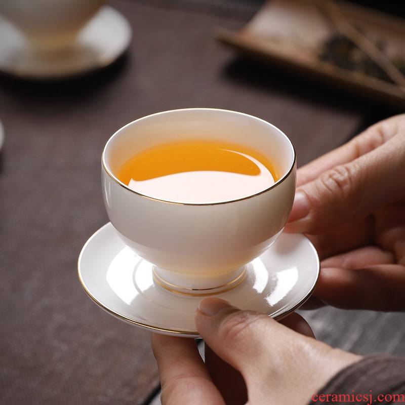 Dehua white porcelain kung fu tea tea set, masters cup single cup "women sniff men 's sample tea cup, small cup only