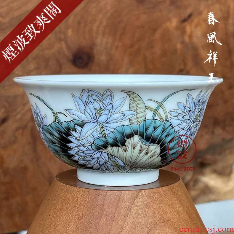 Jingdezhen spring auspicious treasure jade Zou Jun up nine fonts colored enamel blue lotus lotus koubei