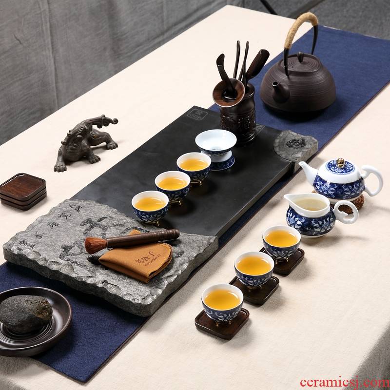 Qiao mu QGZ home sitting room office sharply stone stone kung fu tea tray ceramic tea set the teapot tea cups
