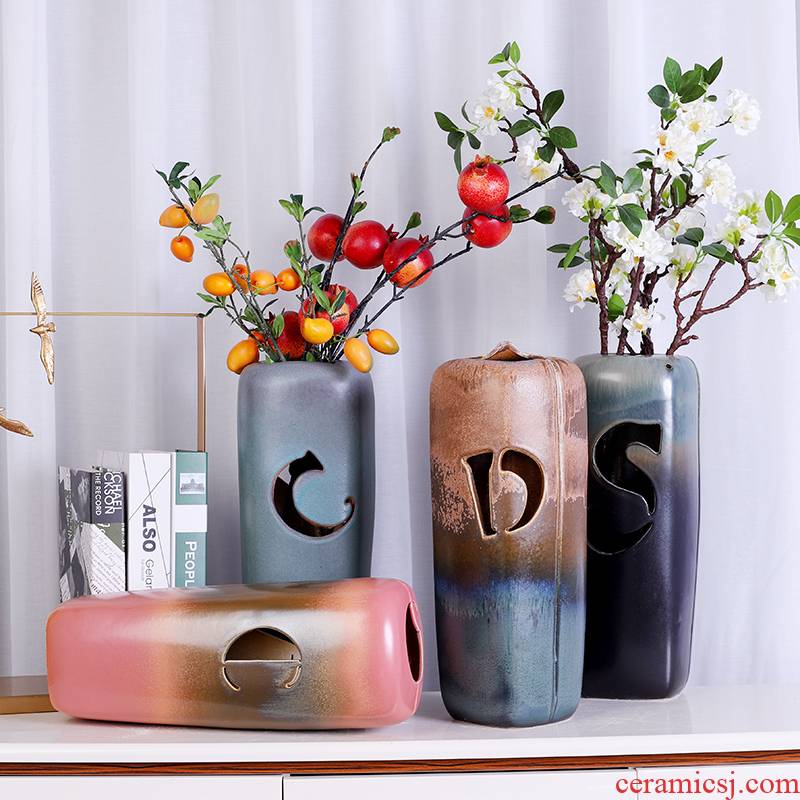 Nordic modern contracted hollow out the gradient wind restoring ancient ways ceramic creative web celebrity the flower vase furnishing articles mesa decoration