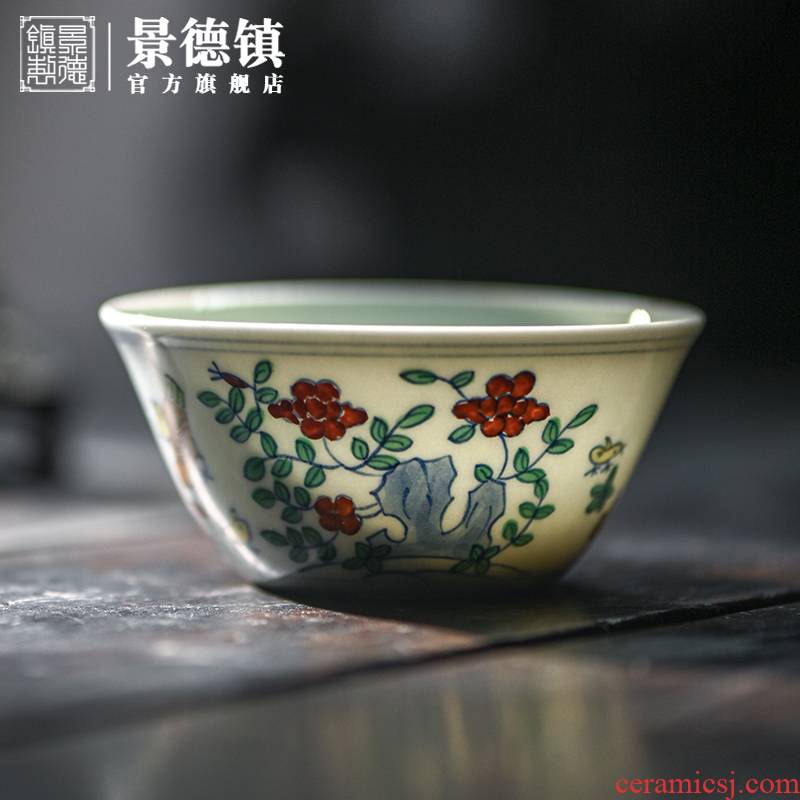 Jingdezhen ceramic official flagship store of the ancients in color bucket cylinder cup chicken Jingdezhen pure manual thin foetus cups