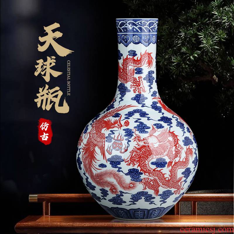 Jingdezhen ceramics celestial blue and white porcelain vase flower arranging the sitting room of Chinese style household act the role ofing is tasted TV ark, desktop furnishing articles