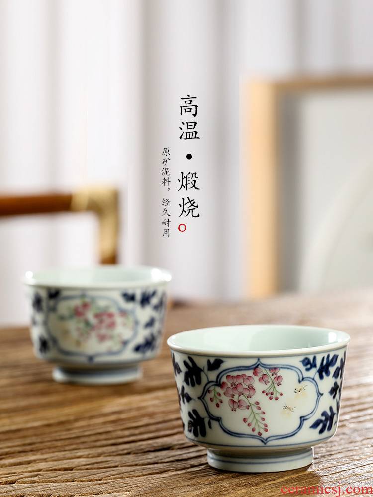 Jingdezhen porcelain masters cup a cup of pure checking ceramic kung fu tea set a single tea urn sample tea cup hand - made flowers and birds