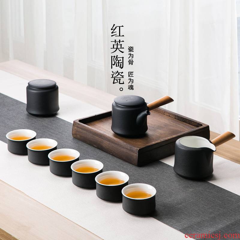 Hongying kung fu tea set of black suit household contracted sitting room light and decoration ceramics side put the pot of tea sets the small gift box