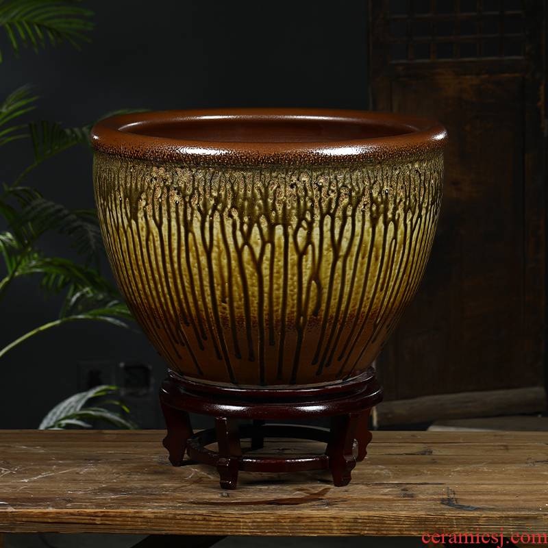 Jingdezhen ceramic aquarium desktop large turtle cylinder household bowl goldfish bowl lotus lotus basin lotus lotus cylinder